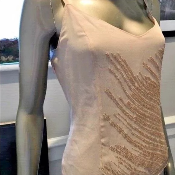 New Calvin Klein Sequin Nude Beige Sand Silk Top12 - Picture 6 of 8